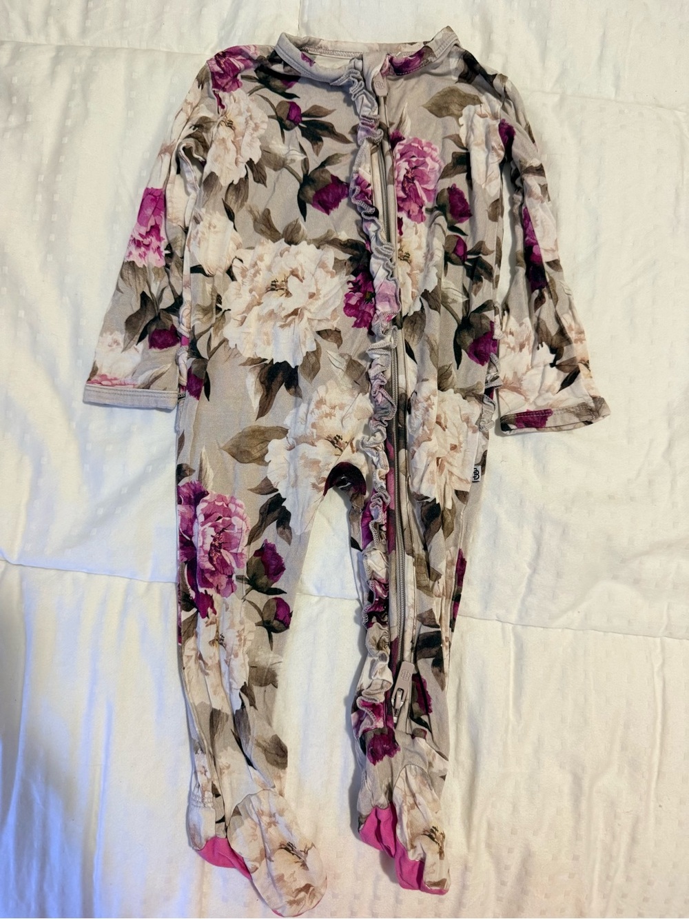 Little Bum Bums Ruffled Zip-Front Floral Footies